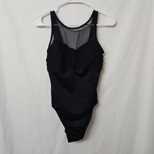 Womens Mirclesuit One-Piece Swimsuit Black Size 8 Mesh Floral Lace Beach Cruise